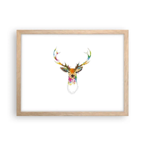Een poster in een licht eiken lijst - Een zacht hert badend in kleur - 40x30 cm