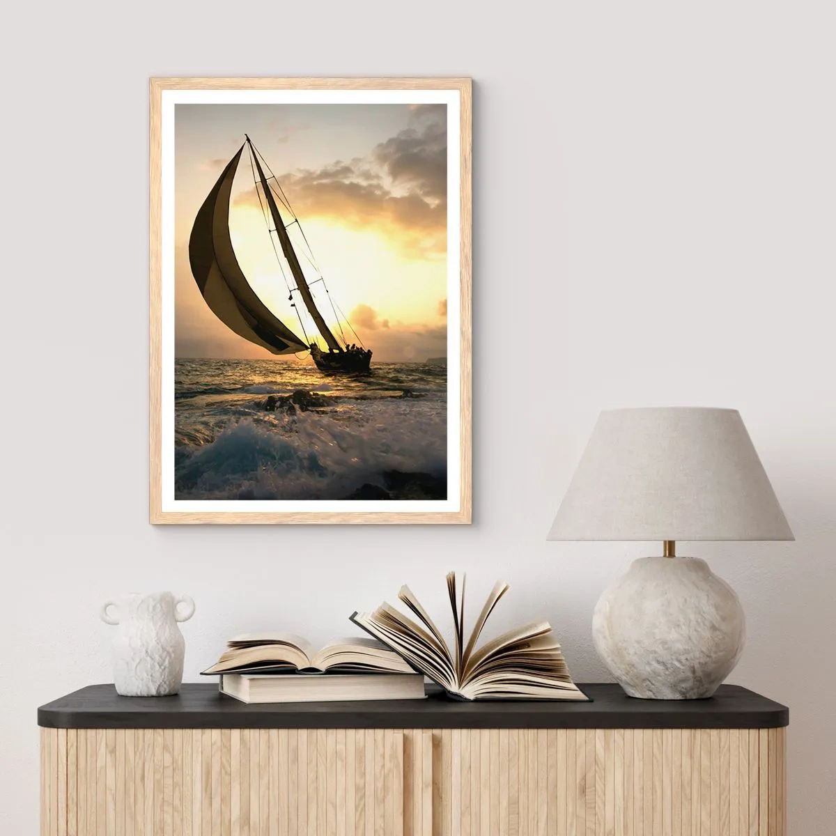 Een poster in een licht eiken lijst - Met de wind en tegen de wind - 40x50 cm