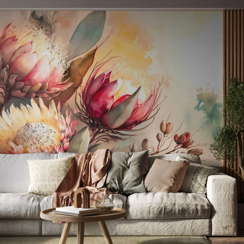 Fotobehang Premium Canvas - In profiel en en face - Bloemen, Art-deco, Plantkunde - 100x70 cm
