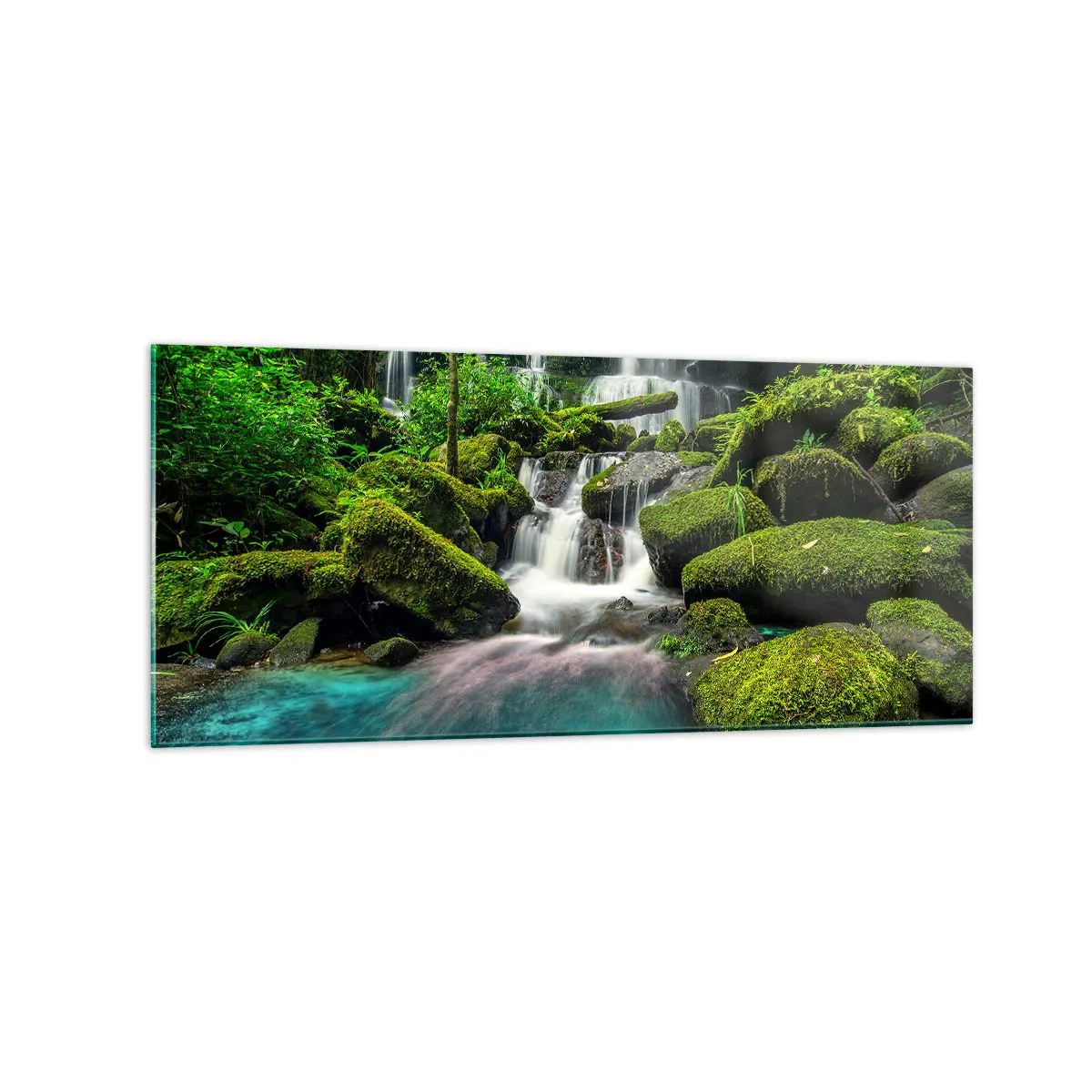 Schilderen op glas - Turkoois, saffieren en vloeibaar zilver - 120x50 cm