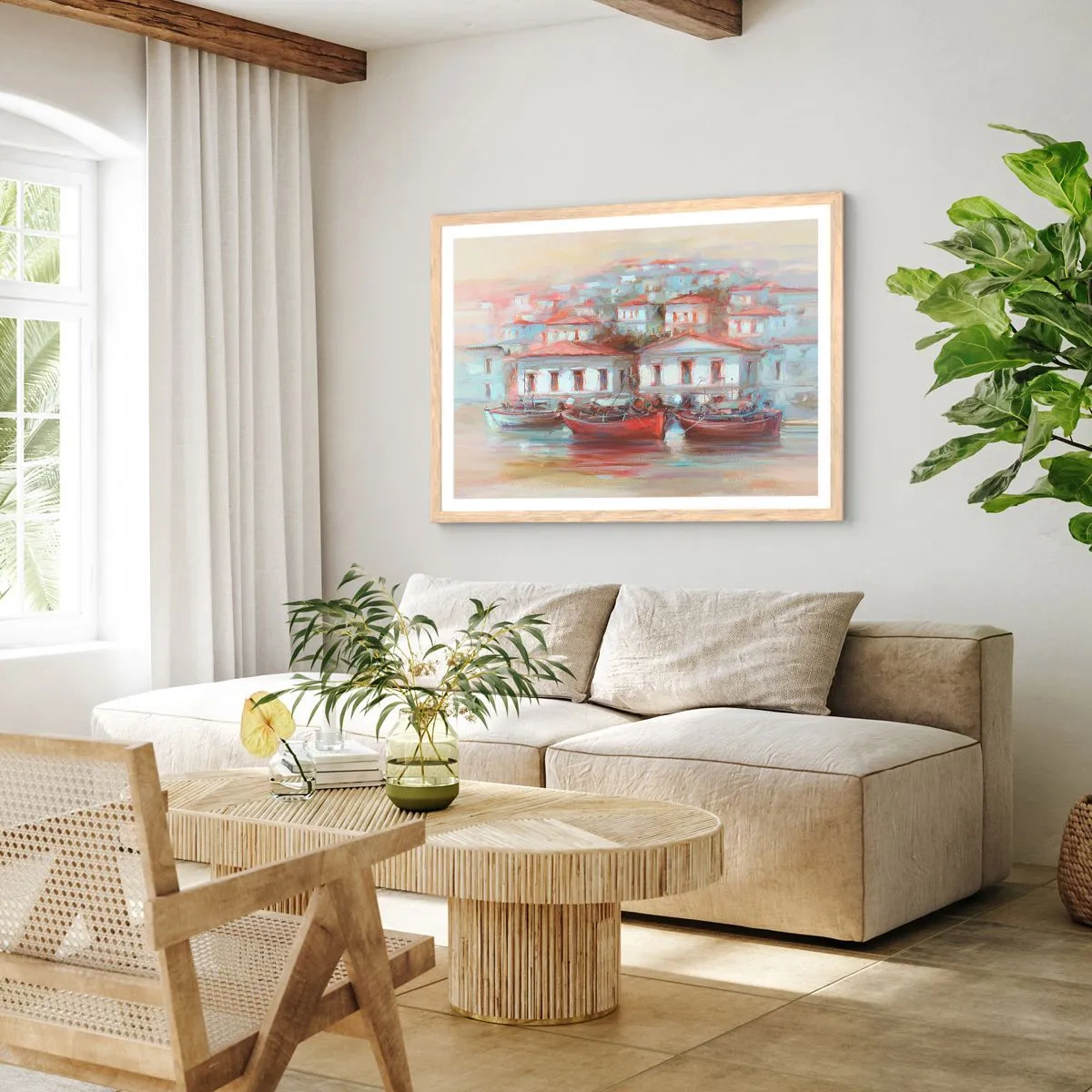 Een poster in een licht eiken lijst - Gelukkige stad - 91x61 cm