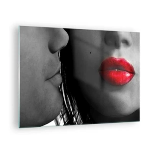 Schilderen op glas - Sensuele lippen in een contrasterende opname - 70x50cm - Oog in oog - Moderne wanddecoratie voor woonkamer en slaapkamer ARTTOR