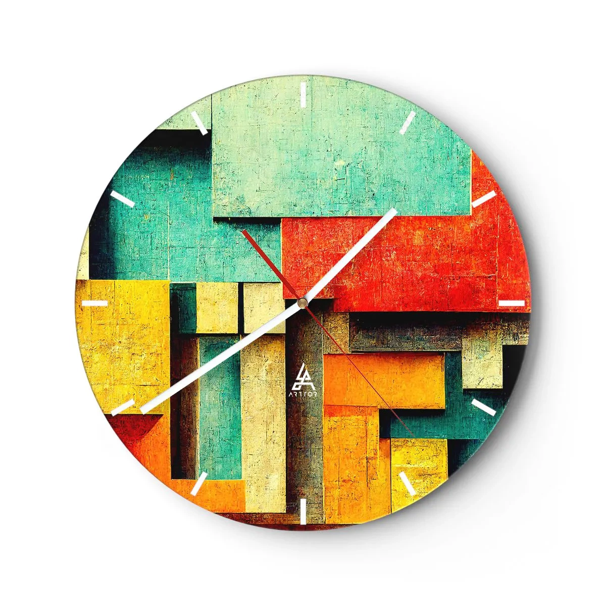 Wandklok - Klok - Kleurrijke geometrische blokken in een abstracte stijl - 30x30cm - Festival van rechte hoeken - Moderne wanddecoratie voor woonkamer, keuken en slaapkamer ARTTOR