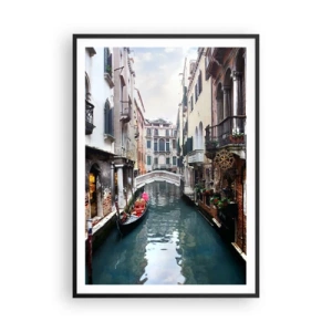 Poster in een zwarte lijst - Venetiaans landschap met een gondel en een brug - 70x100 cm