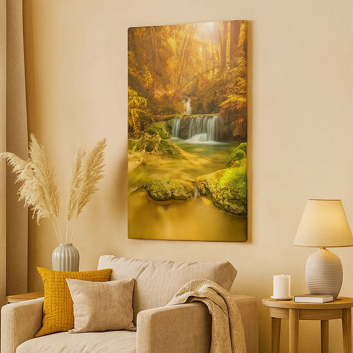 Schilderen op canvas - Boscascade in goud - 50x70 cm