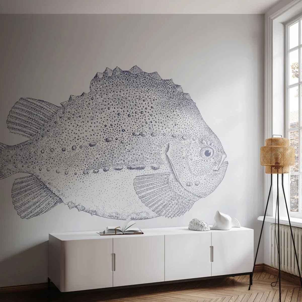 Fotobehang Standard Eco - Voor het album van de natuuronderzoeker - Vis, Maritiem, Oceaan - 150x105 cm