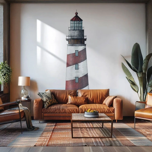Zelfklevend Fotobehang Deluxe Sticker - Altijd op zijn hoede - Vuurtoren, Nautisch, Kust - 100x70 cm