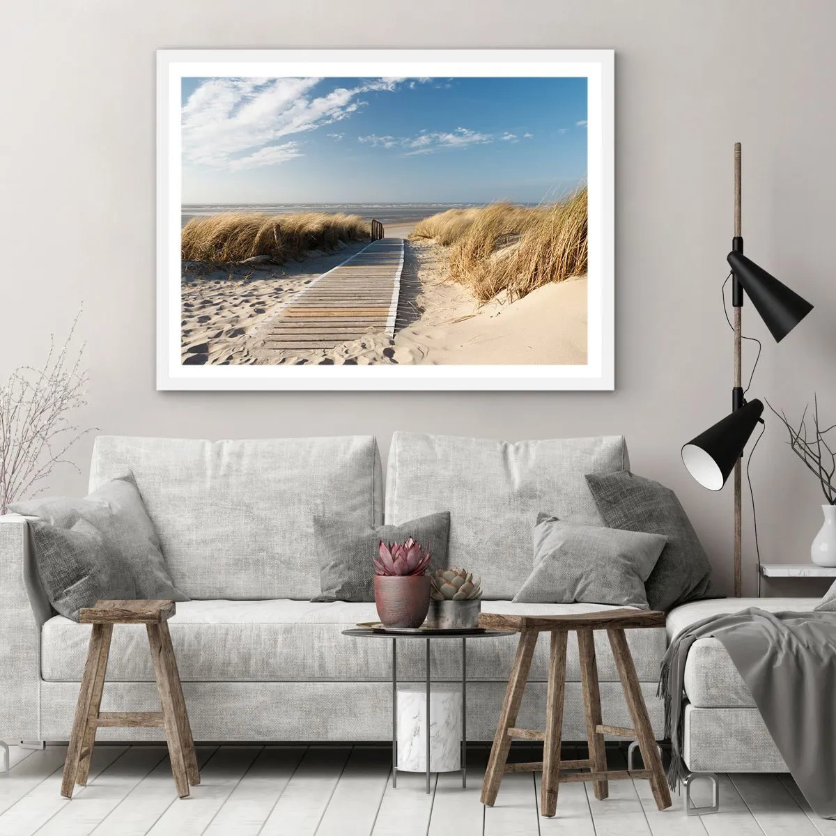 Poster in een witte lijst - Achter het duin, in het ruisen van gras - 70x50 cm