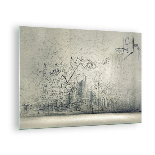 Schilderen op glas - Grafische schets met zakelijke en creatieve elementen - 70x50cm - Mijn geweldige stadsleven - Moderne wanddecoratie voor woonkamer en slaapkamer ARTTOR