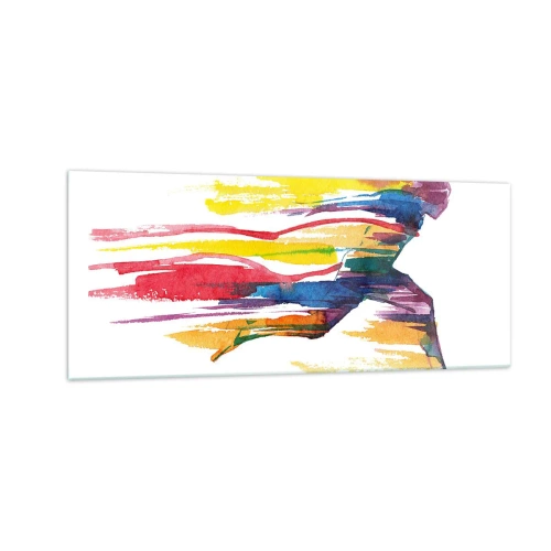 Schilderen op glas - Rennend over de regenboog - 100x40 cm