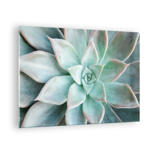 Schilderen op glas - Droge, sappige bladeren met een delicate, grijsgroene tint - 70x50cm - Het hart van de woestijn - Moderne wanddecoratie voor woonkamer en slaapkamer ARTTOR