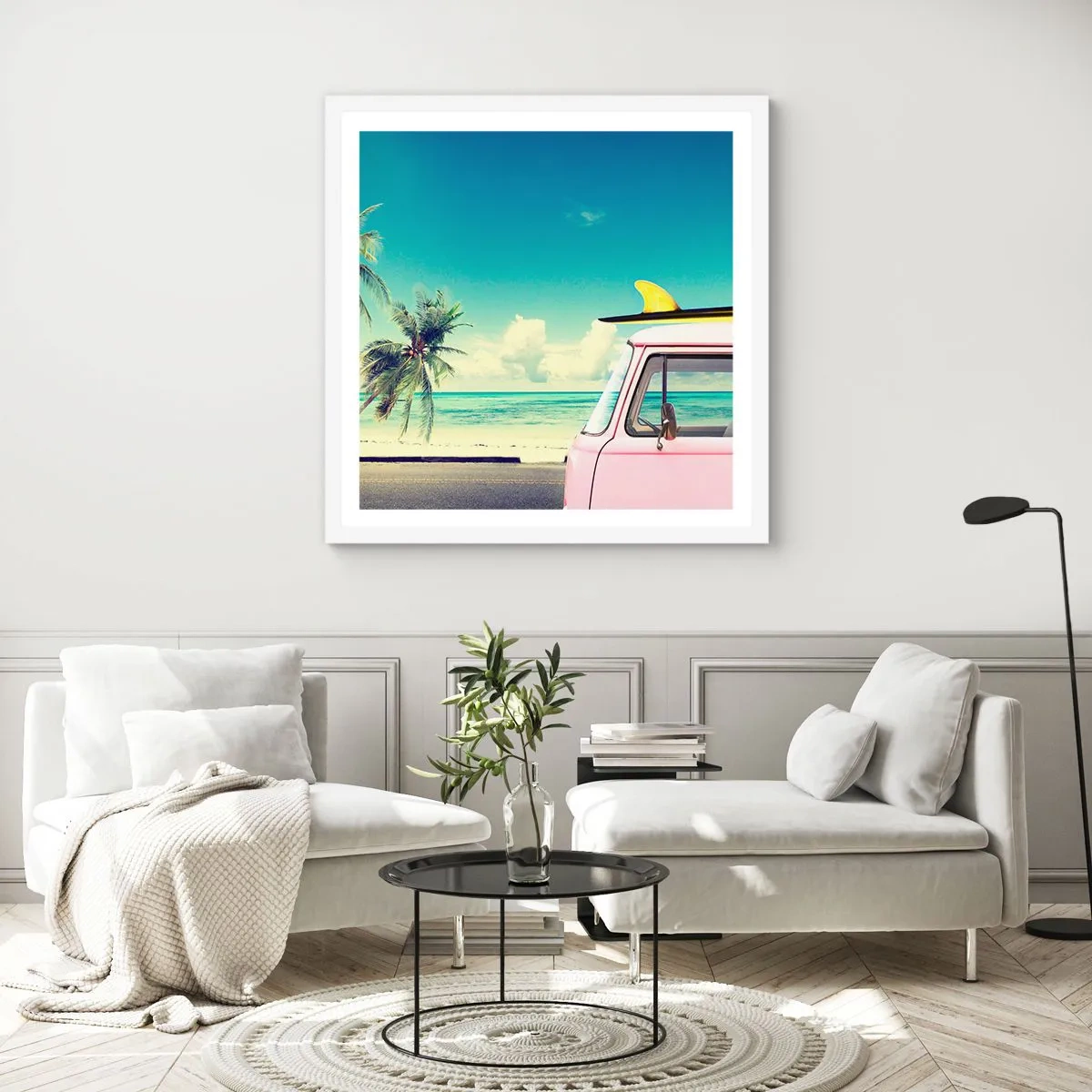 Poster in een witte lijst - Tijd om aan je vakantie te beginnen. - 30x30 cm