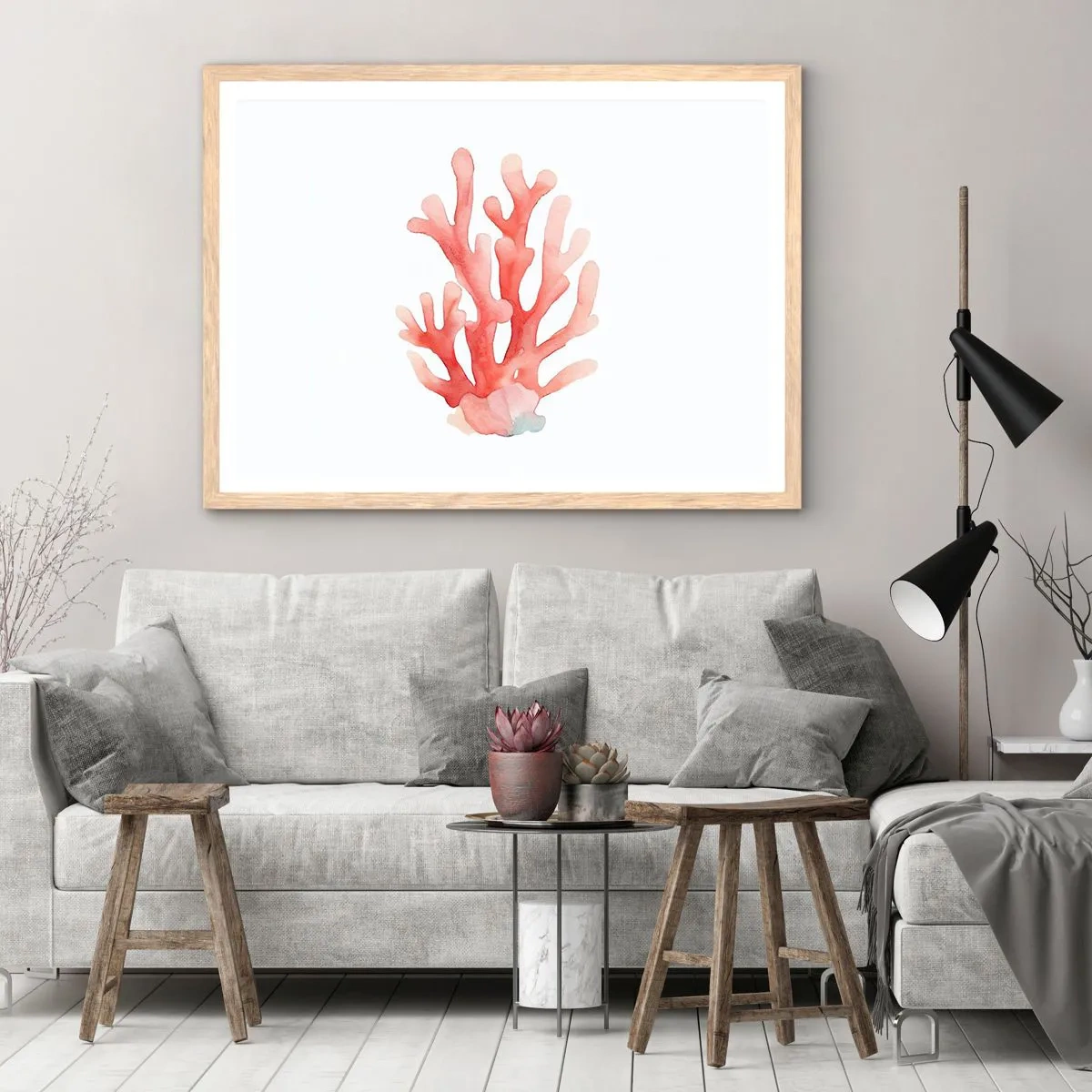 Een poster in een licht eiken lijst - Koraalkleurig koraal - 100x70 cm
