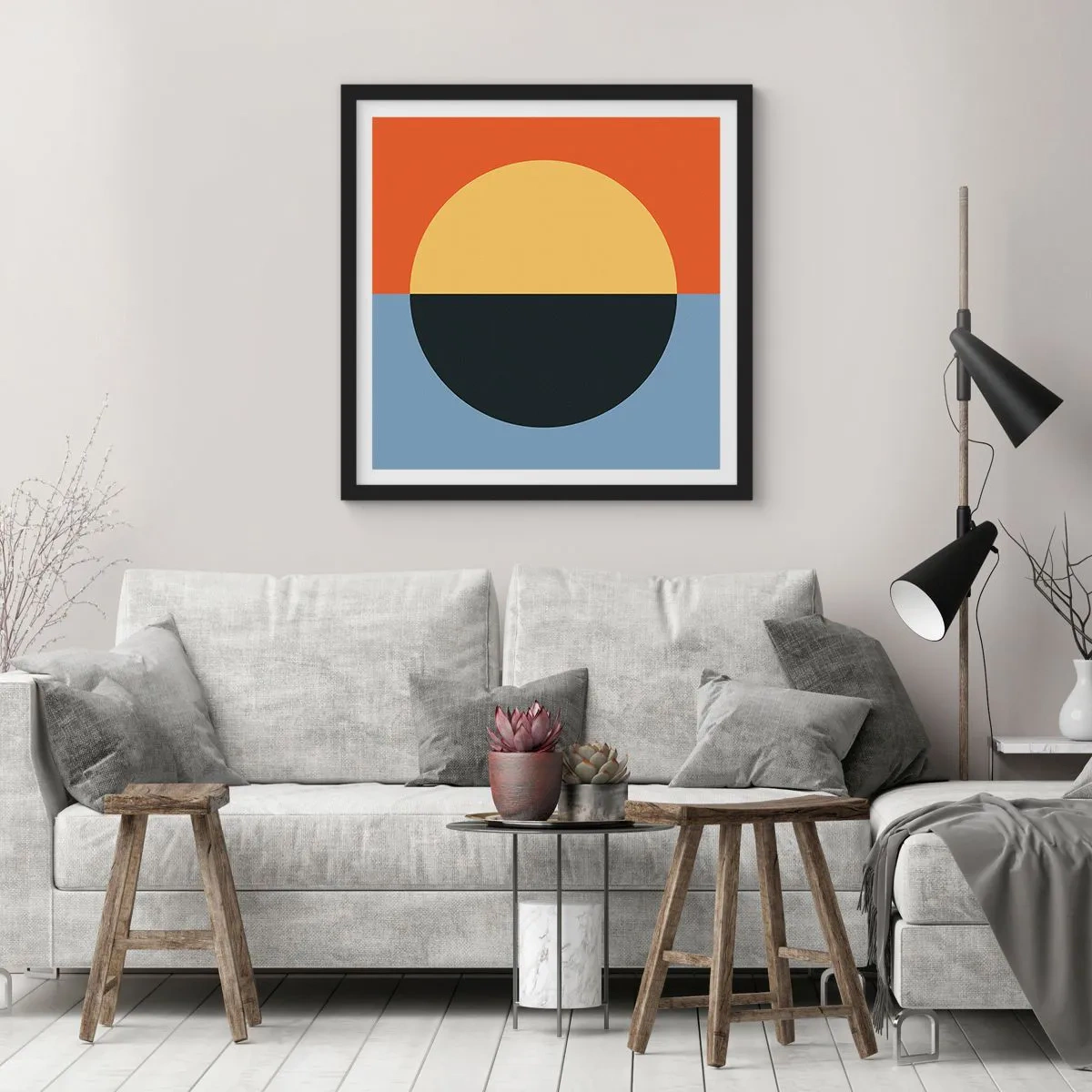 Poster in een zwarte lijst - Een compositie van warmte en koelte - 30x30 cm