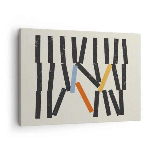 Schilderen op canvas - Abstracte compositie met gekleurde en zwarte rechthoeken - 70x50cm - Domino – compositie - Moderne wanddecoratie voor woonkamer en slaapkamer ARTTOR