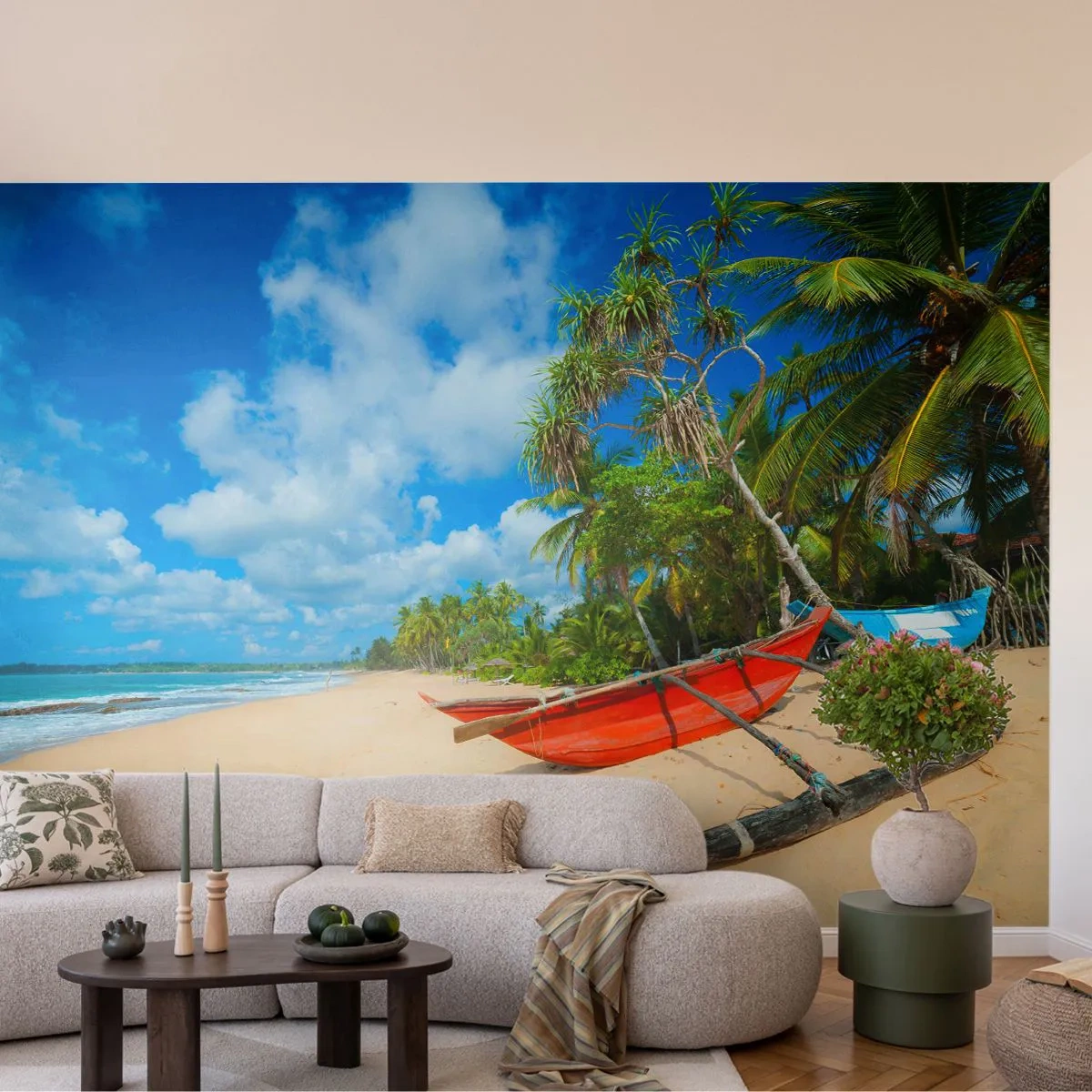 Fotobehang Premium Sand - De charme van de tropen - Landschap, Oceaan, Exotisch strand - 400x280 cm