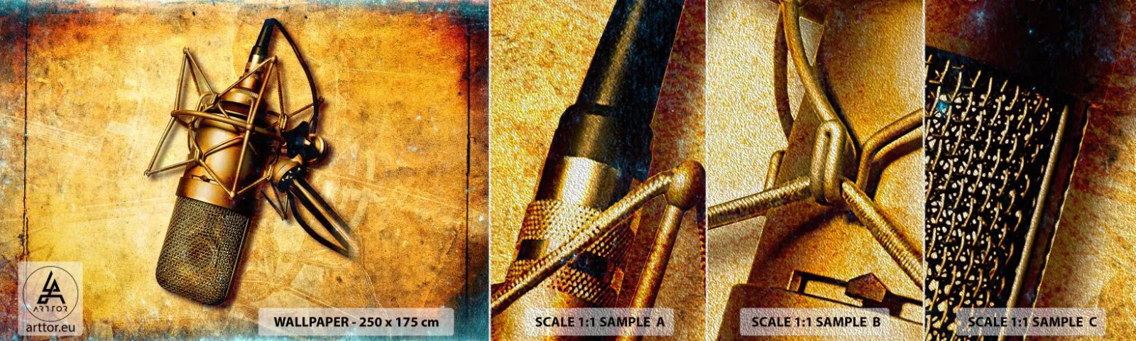 Fotobehang Monster Premium Sand - De gouden jaren van radio - Microfoon, Muziek, Retro - 100x30 cm