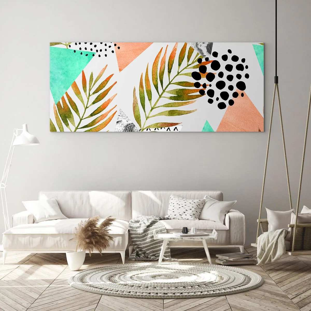 Schilderen op glas - Decoratie met palmblad - 90x30 cm