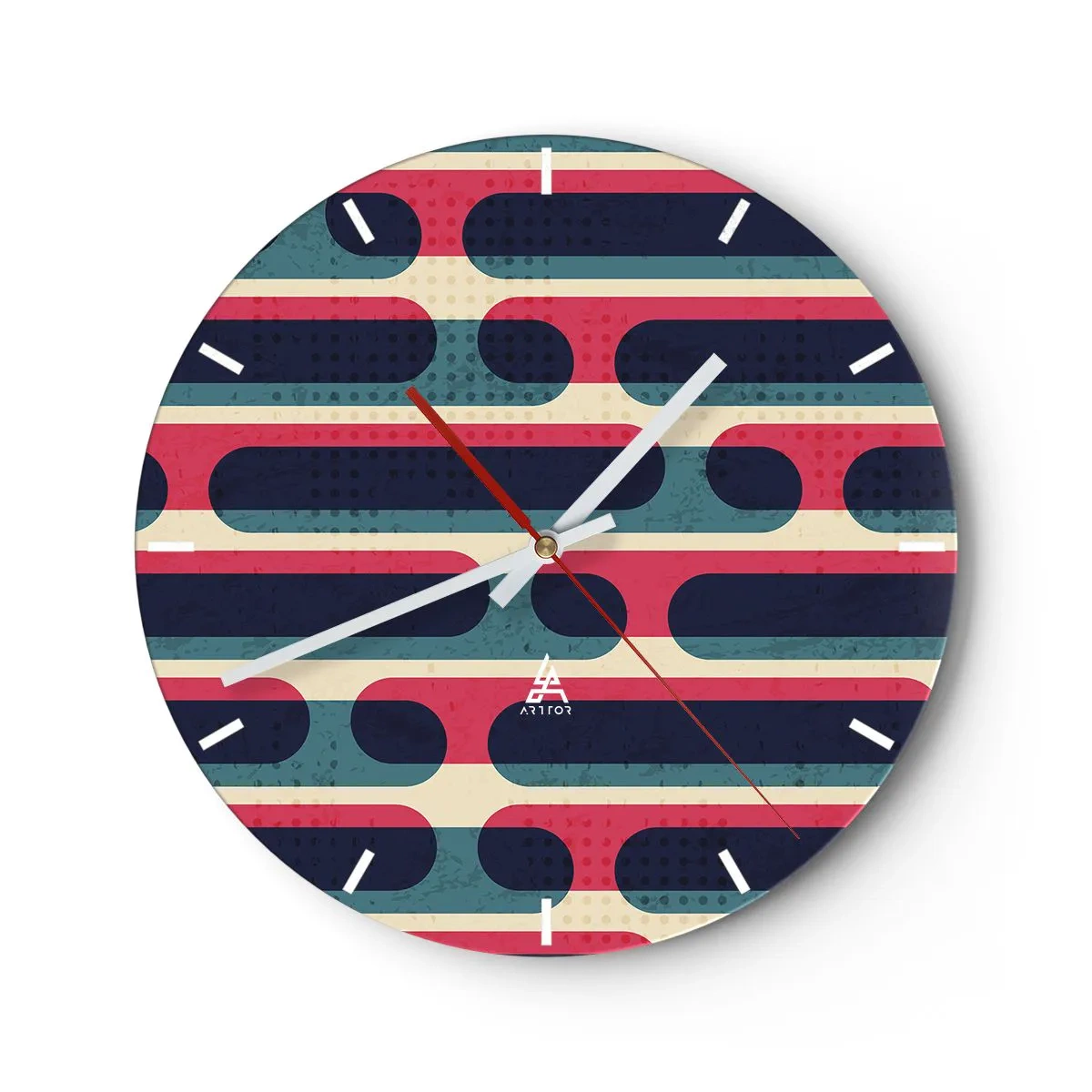 Wandklok - Klok - Abstract retropatroon met kleurrijke strepen - 30x30cm - In de diepte en vooruit - Moderne wanddecoratie voor woonkamer, keuken en slaapkamer ARTTOR