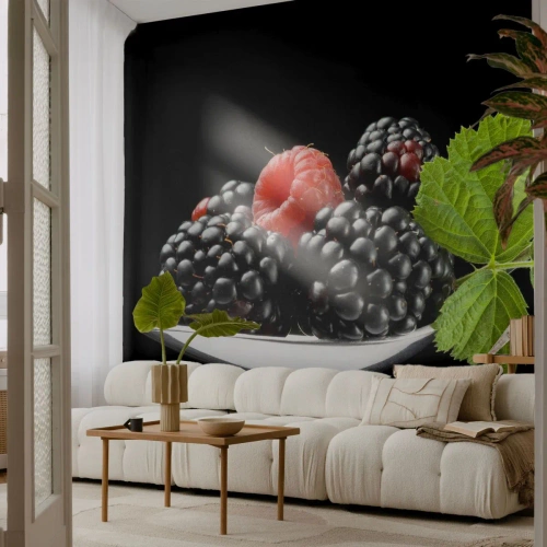 Fotobehang Standard Eco - De smaak van versheid - Fruit, Braam, Framboos - 300x210 cm