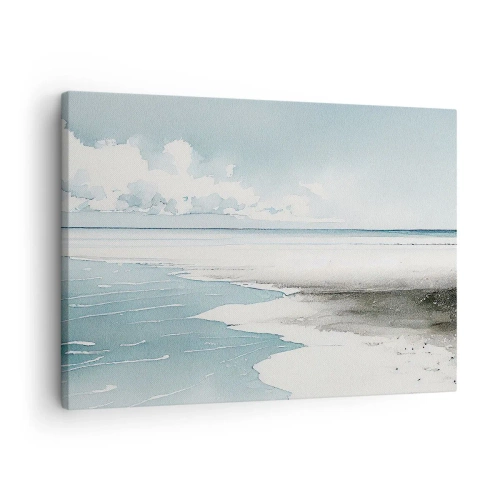 Schilderen op canvas - Een kalme zee en strand in lichte blauwtinten - 70x50cm - Zachte vloed - Moderne wanddecoratie voor woonkamer en slaapkamer ARTTOR