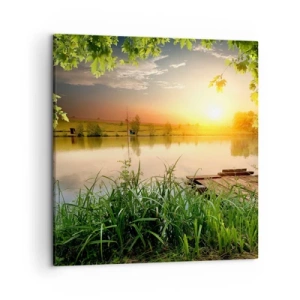 Schilderen op canvas - Landschap in een groen kader - 50x50 cm