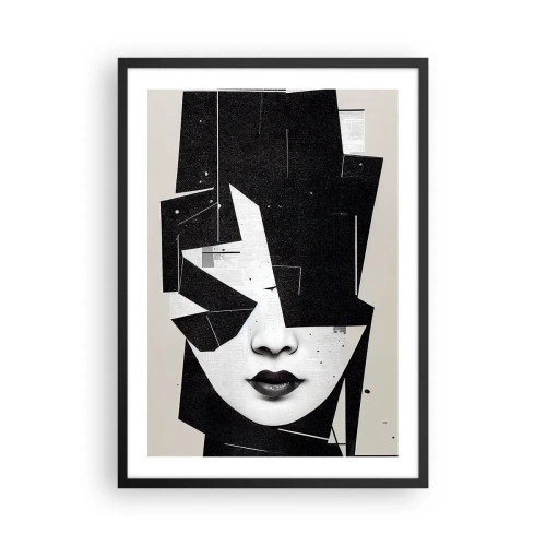 Poster in een zwarte lijst - Abstract portret van een vrouw in zwart-wit - 50x70cm - Diep verborgen - Moderne wanddecoratie voor woonkamer en slaapkamer ARTTOR