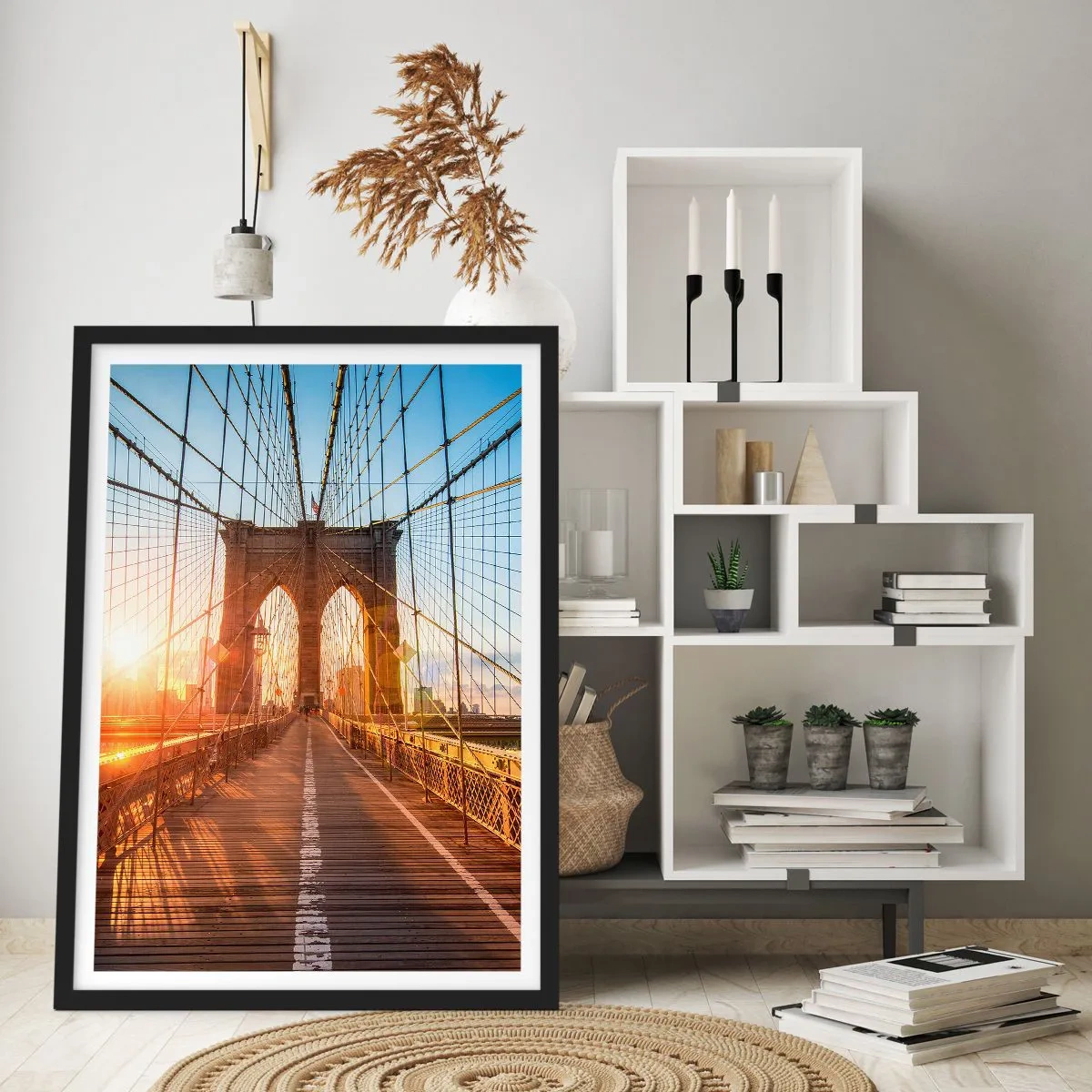 Poster in een zwarte lijst - Op de gouden brug - 40x50 cm