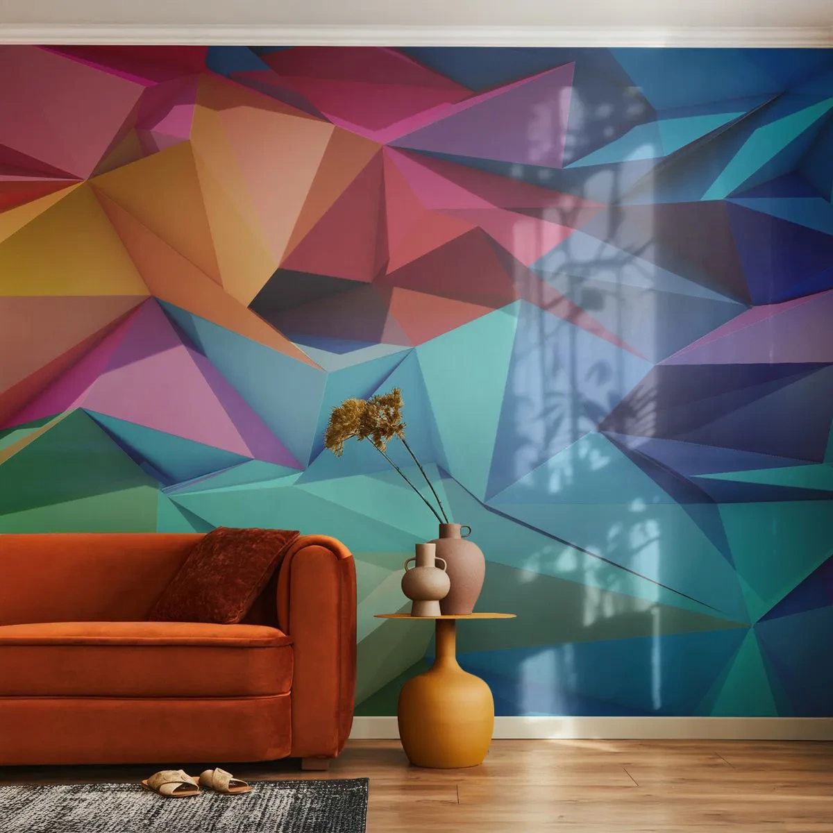 Fotobehang Premium Canvas - Regenboog origami - Abstractie, 3D, Grafisch - 450x315 cm
