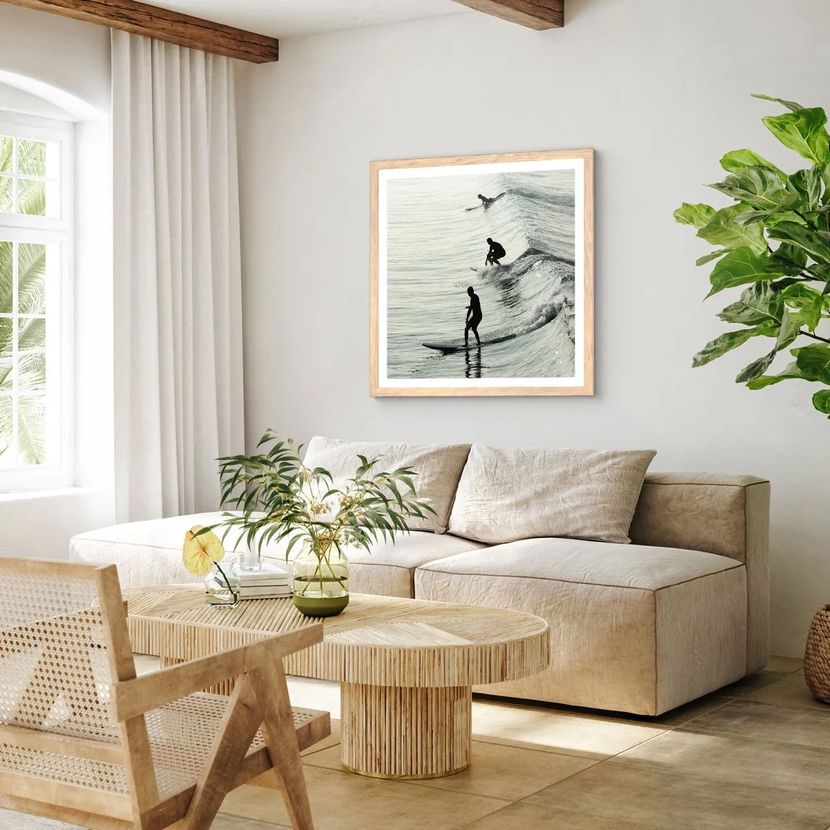 Een poster in een licht eiken lijst - Om de golf te ontmoeten - 30x30 cm