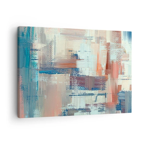 Schilderen op canvas - Abstracte compositie in tinten blauw en beige - 70x50cm - Het licht bereiken - Moderne wanddecoratie voor woonkamer en slaapkamer ARTTOR