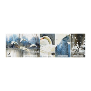 Fotobehang Monster Zelfklevend Deluxe Sticker - Zoals in het sprookje over wilde zwanen - Zwanen, Vogels, Landschap - 100x30 cm