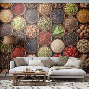 Fotobehang Premium Sand - Alle smaken van de wereld - Gastronomie, Specerijen, Gedroogde kruiden - 250x175 cm