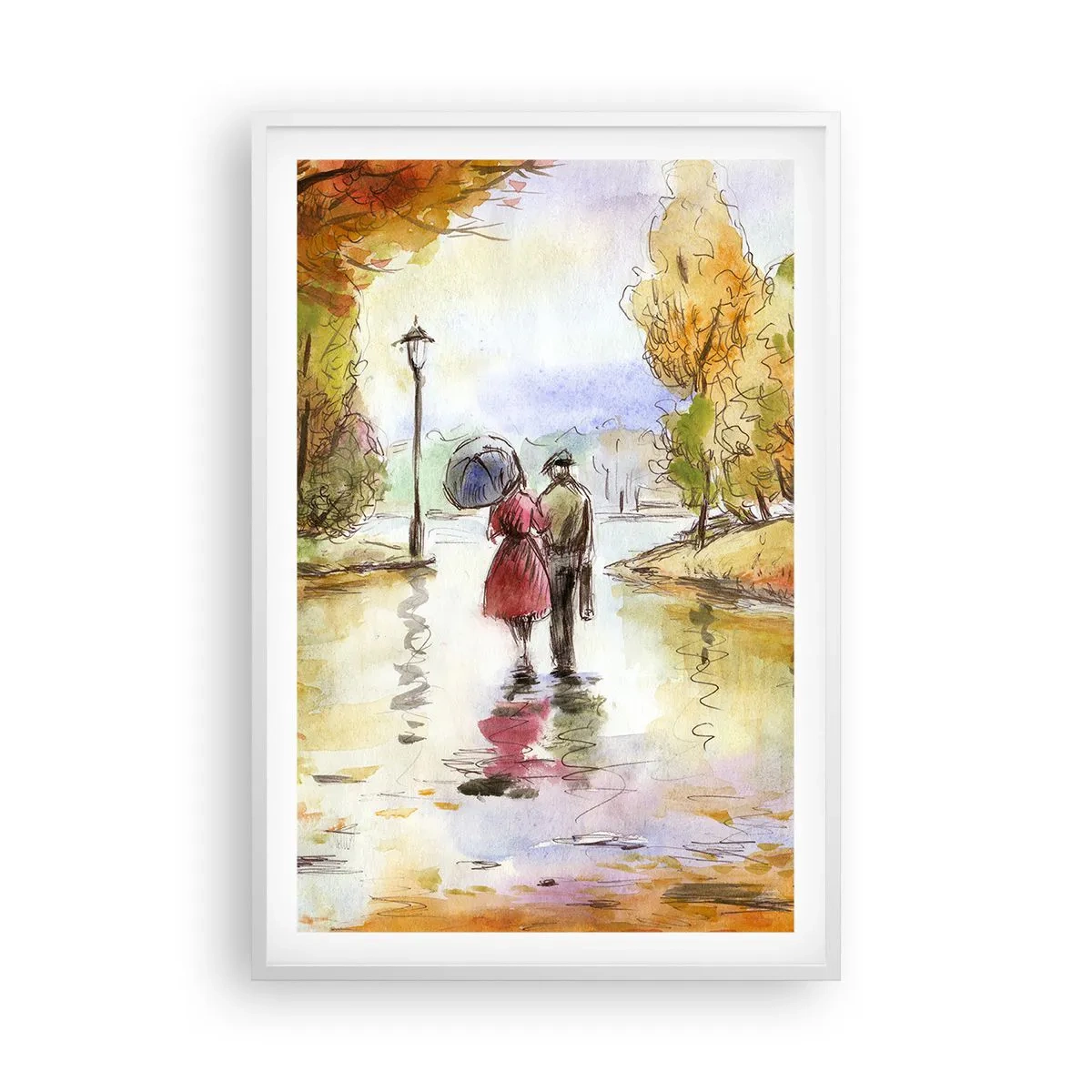 Poster in een witte lijst - Romantische herfst in het park - 61x91 cm