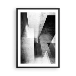 Poster in een zwarte lijst - Geometrische abstractie in zwart-wit - 50x70cm - De structuur van de ruimte - Moderne wanddecoratie voor woonkamer en slaapkamer ARTTOR