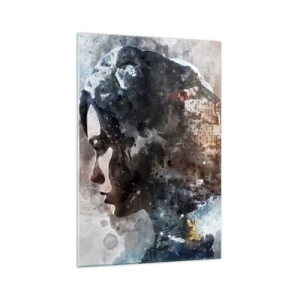 Schilderen op glas - Een verhaal over een meisje met een stad op de achtergrond - 70x100 cm