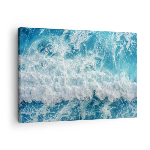 Schilderen op canvas - Dynamische oceaan golven in tinten blauw - 70x50cm - Vrolijk en springend - Moderne wanddecoratie voor woonkamer en slaapkamer ARTTOR