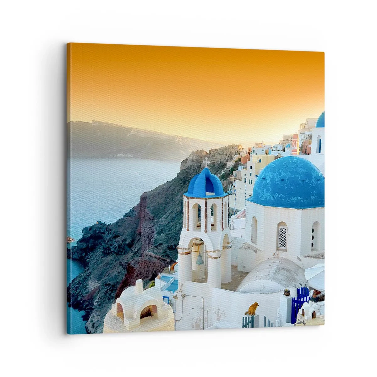 Schilderen op canvas - Santorini - genesteld tegen de rotsen - 60x60 cm