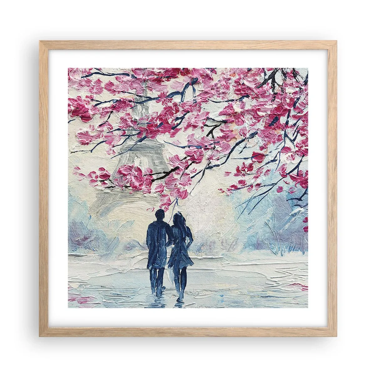 Een poster in een licht eiken lijst - Een romantische wandeling - 50x50 cm