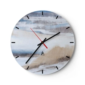 Wandklok - Klok - Winterlandschap in tinten blauw, beige en wit - 30x30cm - Winterse compositie - Moderne wanddecoratie voor woonkamer, keuken en slaapkamer ARTTOR