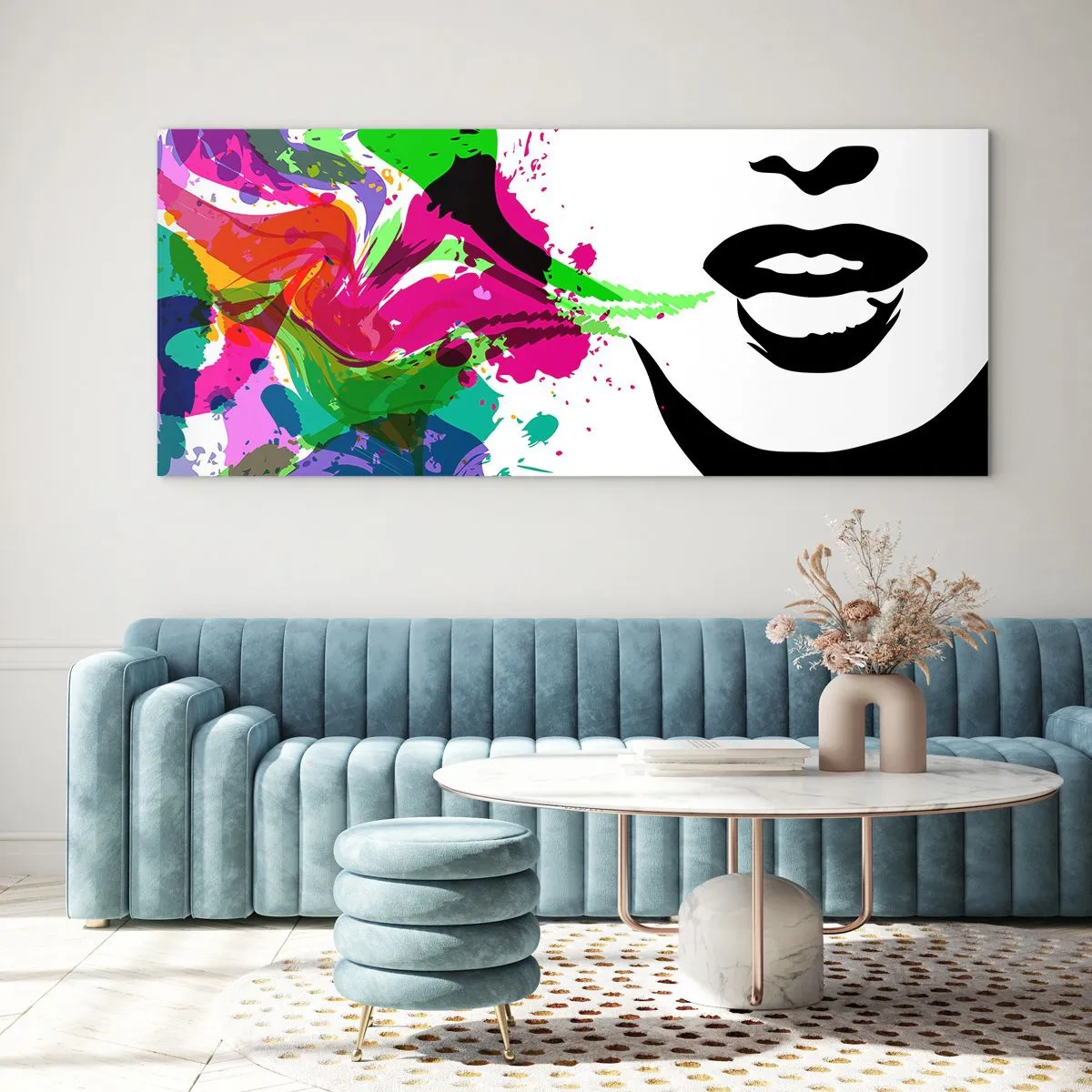 Schilderen op glas - Een verhaal in de kleuren van de regenboog - 120x50 cm