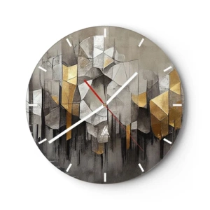 Wandklok - Klok - Geometrische structuur met tinten grijs en goud - 30x30cm - Compositie van ijs en licht - Moderne wanddecoratie voor woonkamer, keuken en slaapkamer ARTTOR