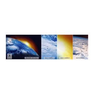 Fotobehang Monster Zelfklevend Deluxe Sticker - Zonsopgang boven de blauwe planeet - Abstractie, 3D, Kosmos - 100x30 cm