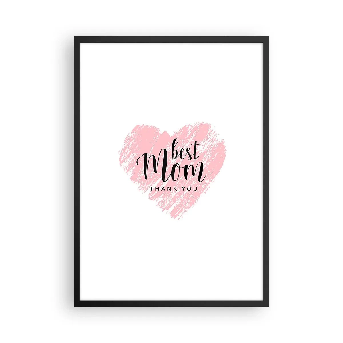 Poster in een zwarte lijst - Roze hart met tekst op een witte achtergrond in minimalistische stijl - 50x70cm - Altijd het juiste moment - Moderne wanddecoratie voor woonkamer en slaapkamer ARTTOR