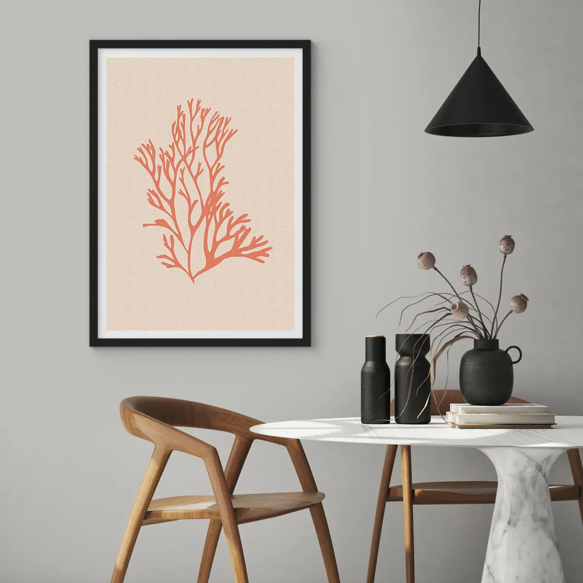 Poster in een zwarte lijst - Koraal filigraan - 40x50 cm