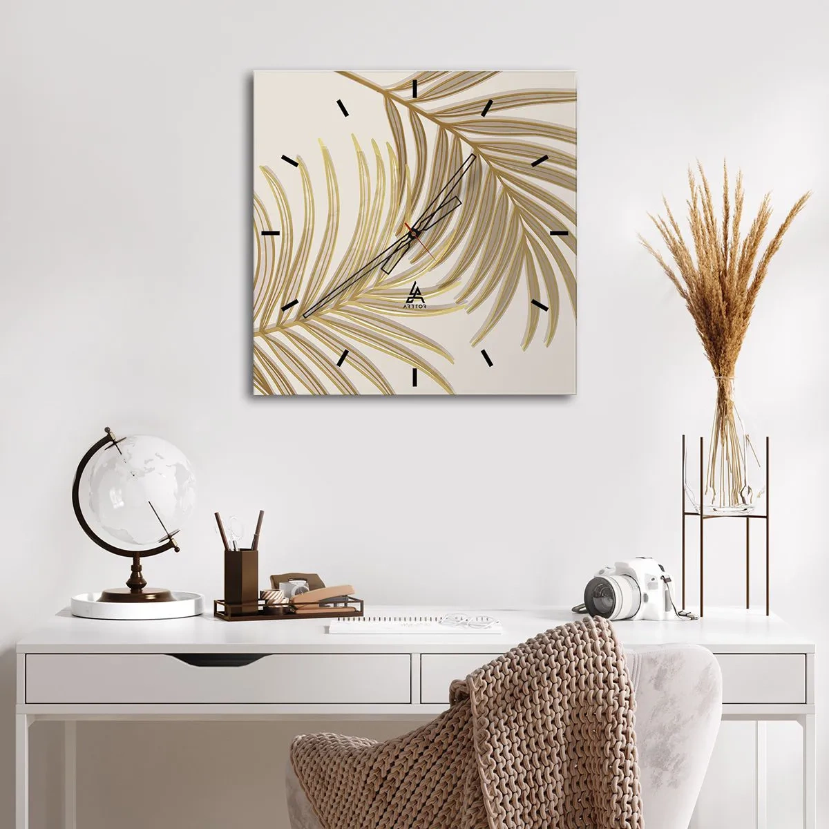 Wandklok - Klok - Gouden Palm! - 40x40 cm