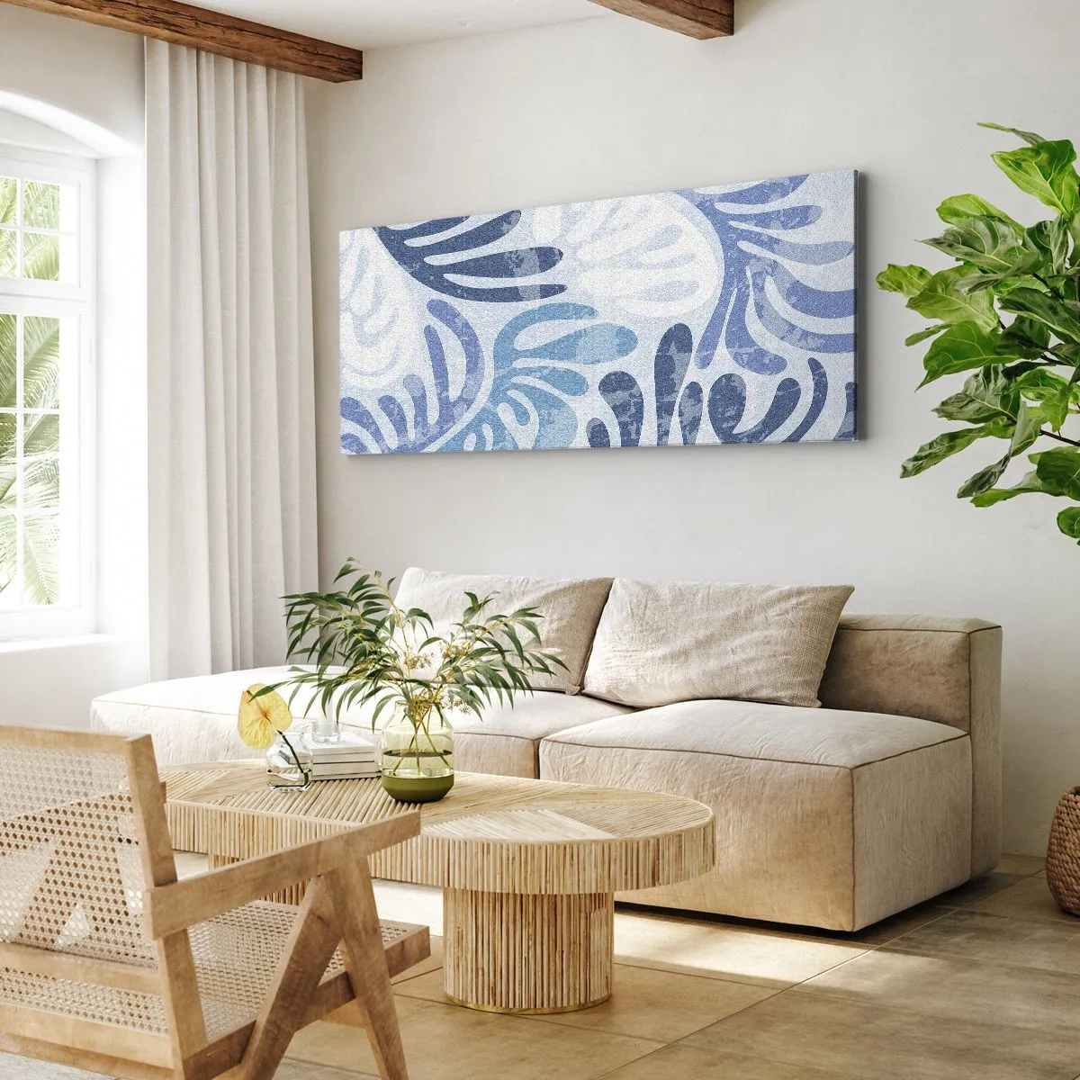 Schilderen op canvas - Blauwe varens - 160x50 cm