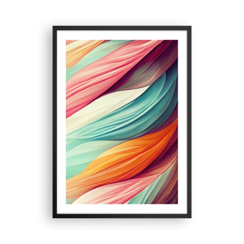 Poster in een zwarte lijst - Een abstracte compositie van golvende lijnen in intense kleuren. - 50x70cm - Regenboog geweven - Moderne wanddecoratie voor woonkamer en slaapkamer ARTTOR