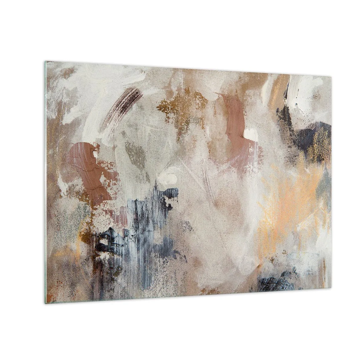 Schilderen op glas - Beige en bruine abstracte compositie in een wazige stijl - 70x50cm - Mistige abstractie - Moderne wanddecoratie voor woonkamer en slaapkamer ARTTOR