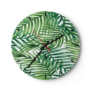Wandklok - Klok - Groene palmbladeren gerangschikt in een dichte compositie - 30x30cm - Onder de groene luifel - Moderne wanddecoratie voor woonkamer, keuken en slaapkamer ARTTOR